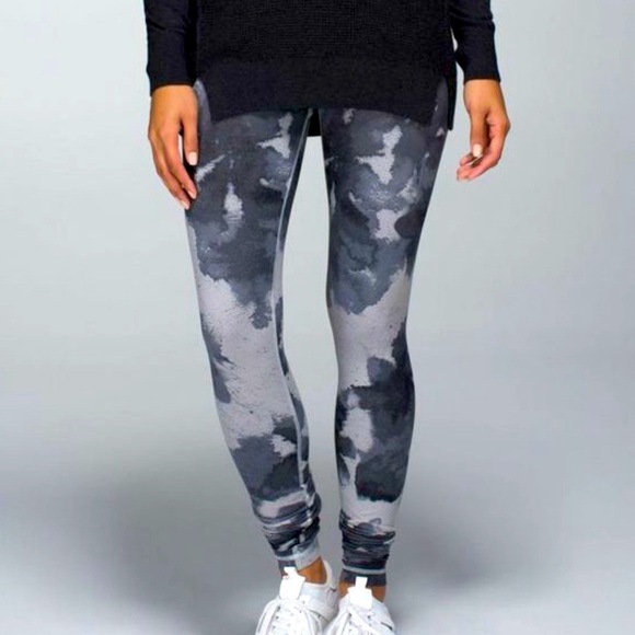 Lululemon Wunder Under Floral Platoon Silver Spoon Gray Leggings Size 6 - Picture 2 of 13
